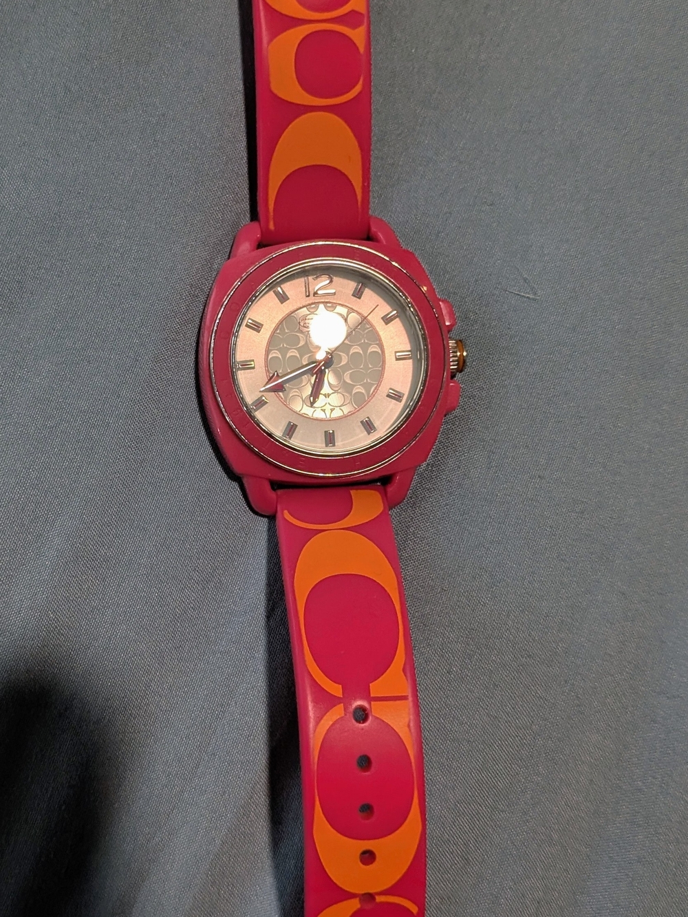 Coach Pink and Orange Silicone Patterned Sports Watch